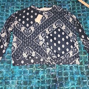 Como Vintage Navy and White Patterned Top Size XXL
